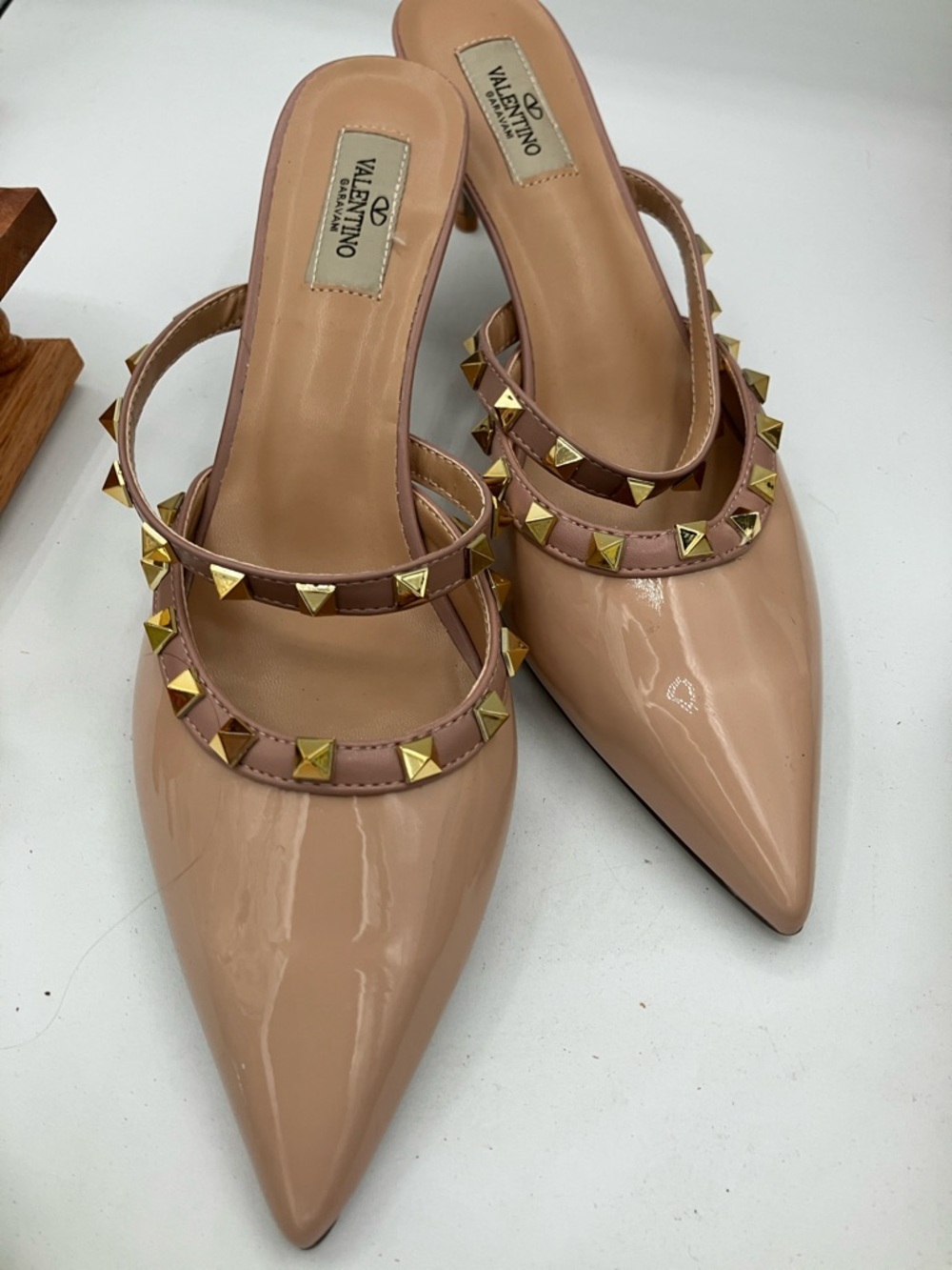 Valentino Blush Patent Pointed-Toe Studded Mules